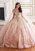 Champagne Rose Gold ball gown with glitter tulle and beadwork