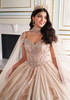 Champagne Rose Gold quinceañera gown with matching necklace