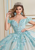 Seamist quinceañera gown with floral corset bodice details