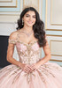Rose quartz quinceañera gown with sweetheart neckline and beadwork