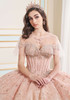 Rose Gold gown with matching capelet and corset bodice