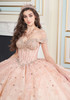 Rose Gold quinceañera gown with sweetheart neckline and beadwork