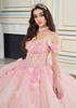 Strawberry Shortcake quinceañera gown with off-the-shoulder neckline