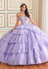 Lavender embroidered tulle ball gown with layered skirt