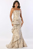 Front view of Montage M2225 pewter and gold brocade mother dress