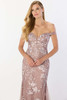 Close-up of Rosewood Montage M2231 off-the-shoulder sweetheart neckline with floral lace
