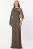 Front view of Lead Montage M2241 mother dress with asymmetrical beaded cape