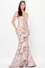 Front view of Blush Montage M905 brocade mother gown with cascading draped detail