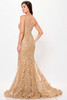 Back view of Gold Montage M906 fit-and-flare mother dress with lace appliqué
