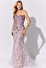 Strapless sweetheart gown glows with tonal lavender embroidery on a blush-toned base