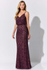 Ornate beading elevates this lace gown with a draped waist and slim silhouette