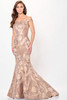 Front view of caramel Ivonne D ID6204 off-the-shoulder trumpet gown