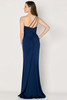 Triple-strap open back and ruched seams sculpt this sleek navy silhouette