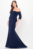 Front view of navy blue Cameron Blake CB3233 crepe fit and flare mother dress