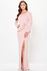 Front view of blush Cameron Blake CB3235 crepe sheath mother dress