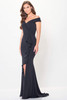 Front view of black Cameron Blake CB3236 stretch fit and flare mother dress