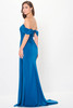 Back view of peacock Cameron Blake CB3241 off-the-shoulder crepe gown