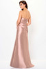 Buttoned back with bow accent highlights the elegant satin draping