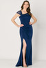 Front view of navy blue Cameron Blake CB786 crepe fit and flare mother dress