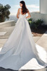 Back view of 7897 dress with fabric buttons and sweeping train