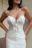 Detail view of 7924 dress showing sweetheart neckline and 3D floral lace