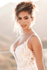 Detail view of A1209 dress showing beaded Chantilly lace bodice