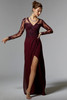 Front view of Morilee 72906 bordeaux mother dress with beaded lace bodice