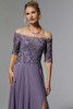 Close-up of lavender Morilee 72907 off-the-shoulder beaded lace bodice