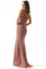 Back view of rosewood Morilee 73002 fitted mother dress with one-shoulder neckline