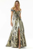 Front view of midnight gold Morilee 73008 jacquard mother dress