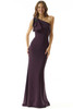 Front view of aubergine Morilee 73011 one-shoulder mother dress