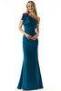 Front view of teal Morilee 73011 stretch crepe mother dress
