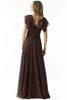 Back view of chocolate Morilee 73016 chiffon mother dress with flutter sleeves