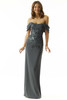 Front view of steel Morilee 73018 crepe mother dress with sequined embroidery