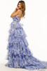 Back view of 55980 prom dress with thin straps and cascading floral ruffles