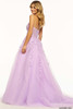 Side and back view of 55993 prom dress in discontinued lavender with tulle skirt
