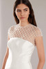 pearl lattice illusion overlay paired with a structured bodice