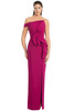 Fuchsia one-shoulder gown with sculpted hip ruffle and thigh slit