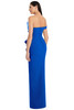 Back view in royal blue with covered buttons and clean fit