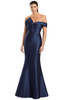 Classic navy gown with structured bow bodice and sleek fitted shape