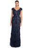 Navy illusion gown with sparkling beaded vines and dimensional floral textures