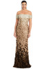 Champagne off-shoulder gown with gradient floral petals