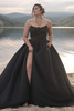 Black Plus size Maggie Wedding Dress Aspen couture A-line wedding dress with thigh-high slit and pockets