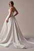 Plus size Maureen gown back view showing button details trailing to hem on luxurious satin