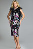 Jovani 40683 multi-colored floral cocktail dress with sheer ruffle sleeves and sequin detailing.