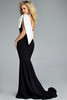 Back view of Jovani 41132 highlighting mermaid silhouette and dramatic bow detail.