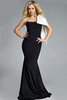 Jovani 41132 black and white mother of the bride gown with one-shoulder neckline and oversized satin bow.