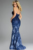Back view of Jovani 42740 gown showcasing train and 3D floral texture