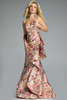 Jovani MOB Gown 42924 featuring side ruffle and sculpted silhouette in metallic floral jacquard