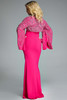 Back view of Jovani 44254 showcasing cape drape and curve-hugging fit.